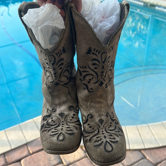 Little Girl Roper Belle Tan Cowboy Western Boots GUC sz 12 Leather Upper Balance - Picture 14 of 17